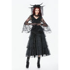 Dark In Love Gothic Deep-V Lace Bell Sleeve Cape