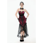 Dark in Love Crimson Queen Lace High-Low Goth Skirt in Burgundy & Black