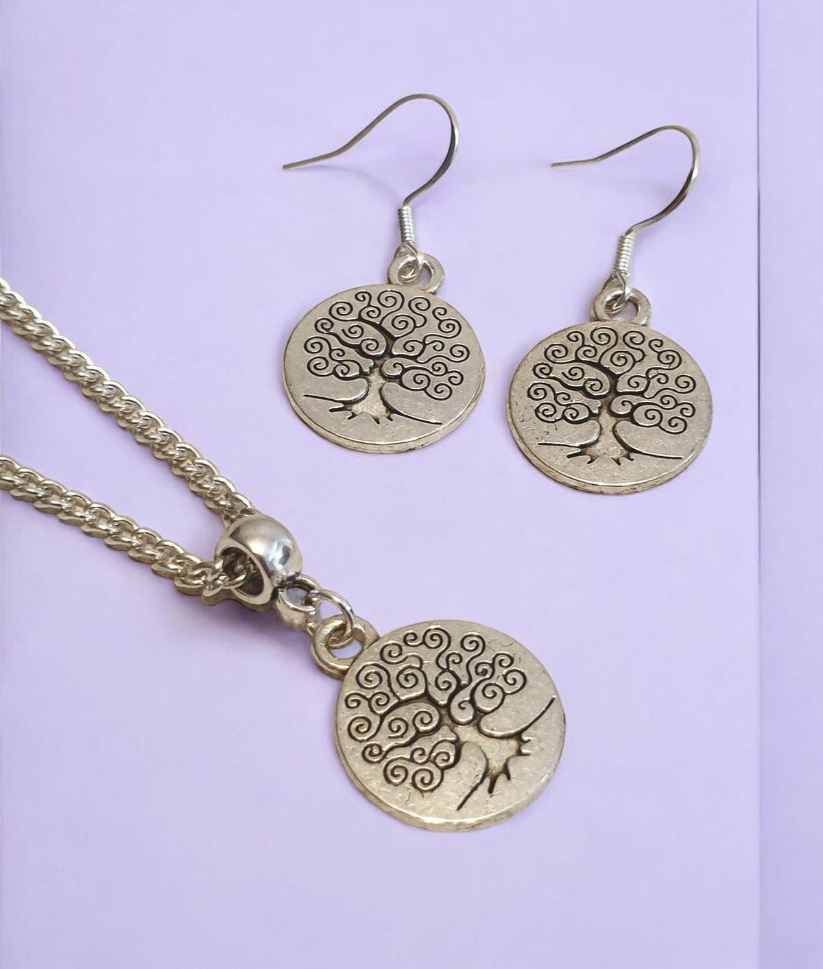 Tree Of Life Charm Jewellery Set, Dangly Earring And Necklace Set In Gift Bag