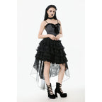 Dark in Love Belladonna Tiered Lace High-Low Goth Skirt in Black