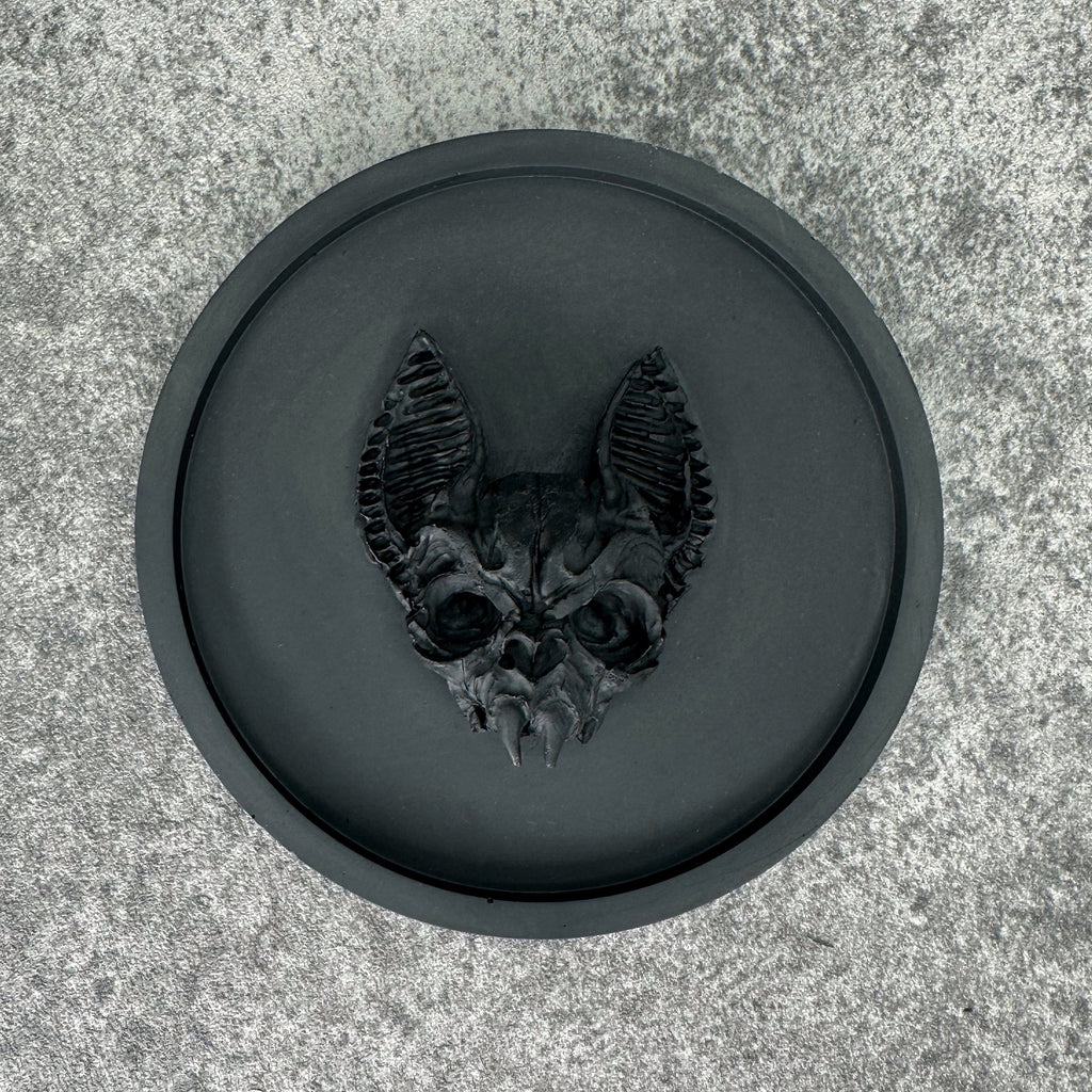 Black Vampire Cat Skull Gothic Round Trinket Tray
