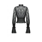 Dark in Love Aoife Black Hollow Lace Elastic Pleated Waist Eyelash Lace Cuff Top