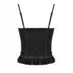 Dark in Love Black Lace Court Lace-Up Camisole
