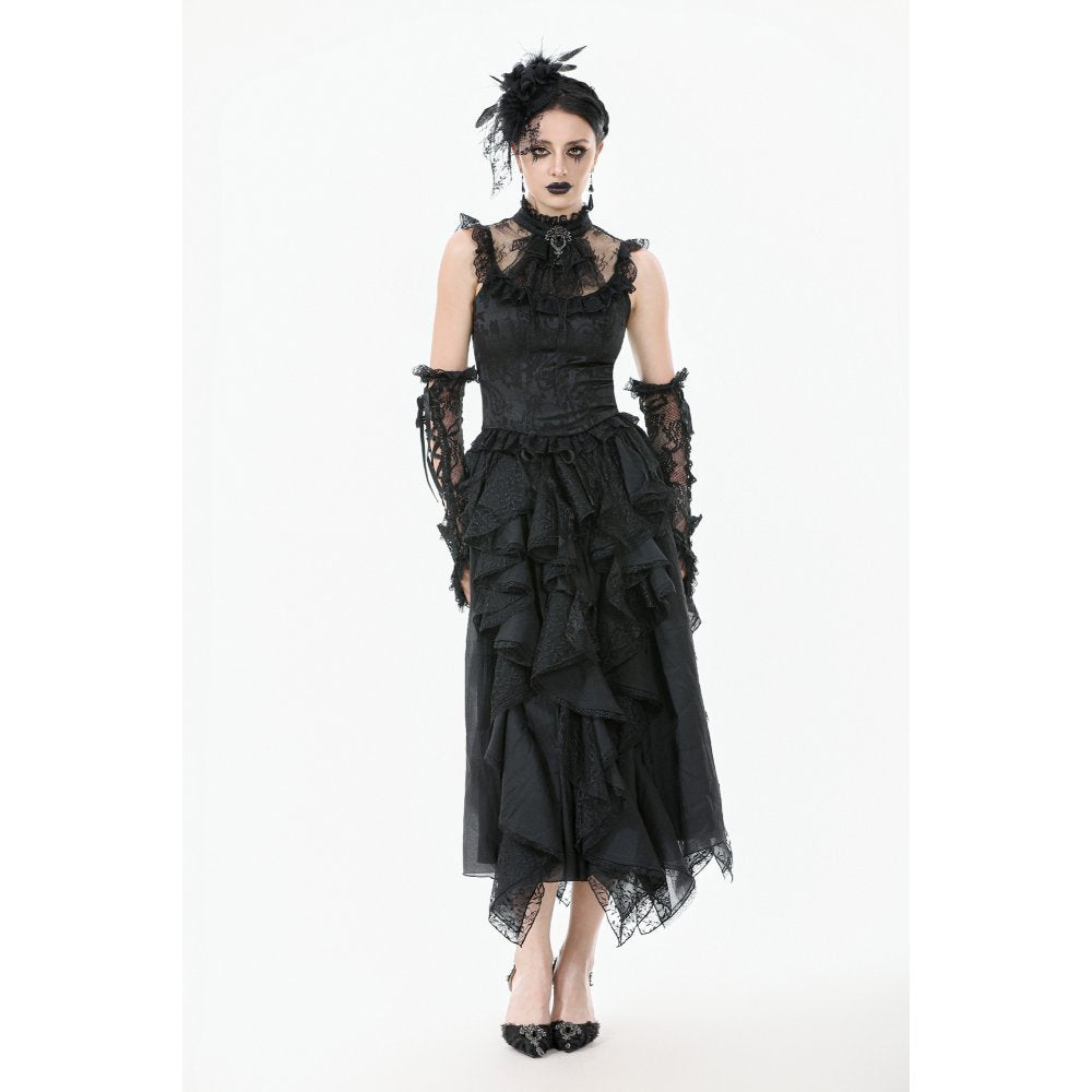 Dark in Love Seraphina Ruched Lace Goth Blouse in Black