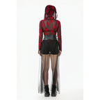 Dark in Love Gothic Sheer Mesh Maxi Skirt with PU Waist Corset