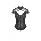 Black Floral Lace High-Neck Gothic Shoulder-Mantle Corset Top