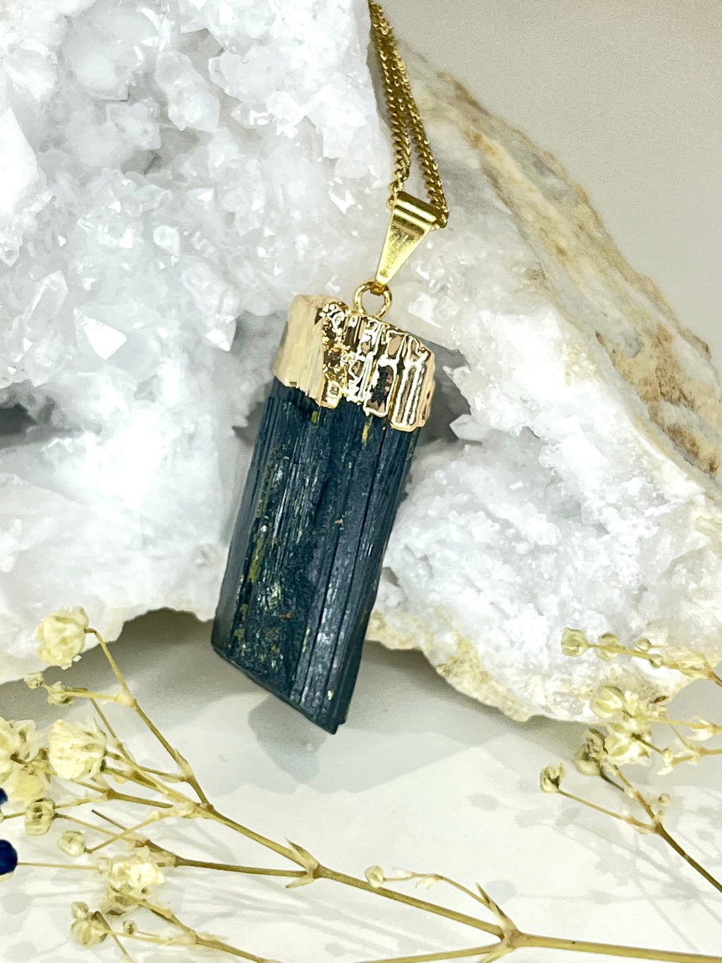 Gold-Plated Black Tourmaline Wand Necklace