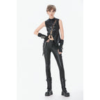 Dark in Love Punk Distressed Leather Lace-Up Top