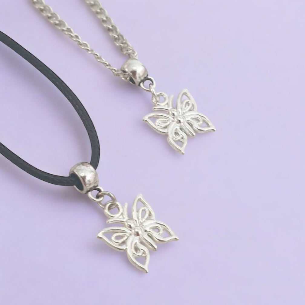 Butterfly Charm Necklace Silver Plated Or Waxed Cord Variable Lengths, Gift Packaged, For Her, Nature