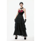 Dark in Love Morticia Gothic Velvet & Lace Skirt in Black