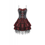 Dark in Love Red-Black Plaid Leather Layered Punk Sweetcore Dress