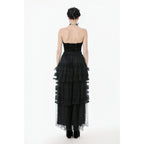Dark in Love Morticia Gothic Velvet & Lace Skirt in Black