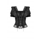 Dark in Love Seraphina Ruched Puff Sleeve Corset Top in Black