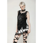 Dark in Love Quinn Punk Black and White Checkered Asymmetrical Messy Net Skirt