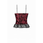 Dark in Love Althea Lace-Trimmed Velvet Goth Camisole in Burgundy