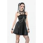 Dark in Love Harness Chain Faux Leather Mini Dress