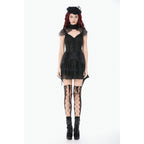 Black Floral Lace High-Neck Gothic Shoulder-Mantle Corset Top