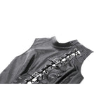 Dark in Love Punk Distressed Leather Lace-Up Top