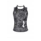 Dark in Love Shredded Butterfly Print Halter Goth Top In Grey