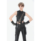 Dark in Love Punk Distressed Leather Lace-Up Top