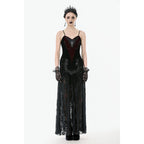 Dark in Love Gothic Lace Velvet Layered Maxi Skirt in Black