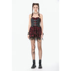 Dark in Love Red-Black Plaid Leather Layered Punk Sweetcore Dress