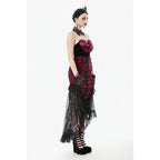 Dark in Love Crimson Queen Lace High-Low Goth Skirt in Burgundy & Black