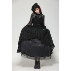 Dark in Love Aoife Black Hollow Lace Elastic Pleated Waist Eyelash Lace Cuff Top