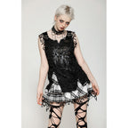 Dark in Love Quinn Punk Black and White Checkered Asymmetrical Messy Net Skirt