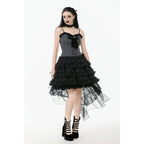 Dark in Love Belladonna Tiered Lace High-Low Goth Skirt in Black