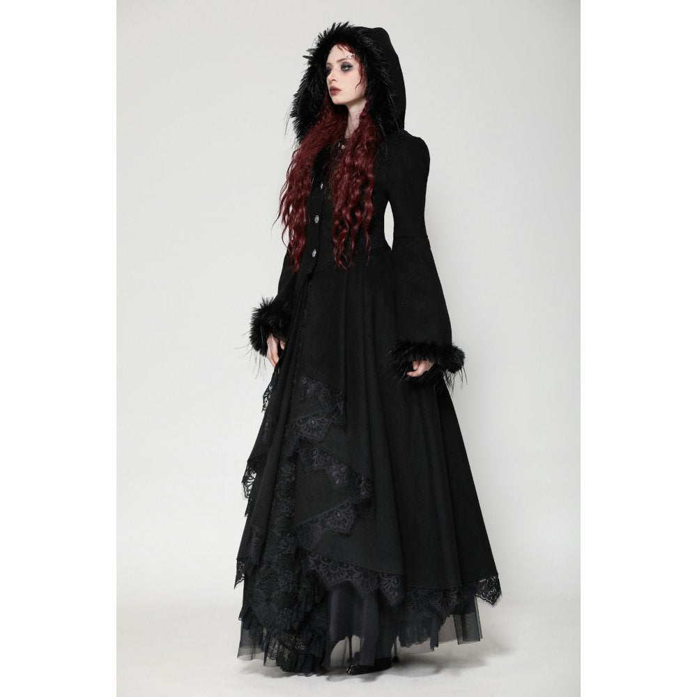 Dark in Love Eira Lace and Faux Fur Trimmed Hooded Coat - Size UK 10 Left Only!