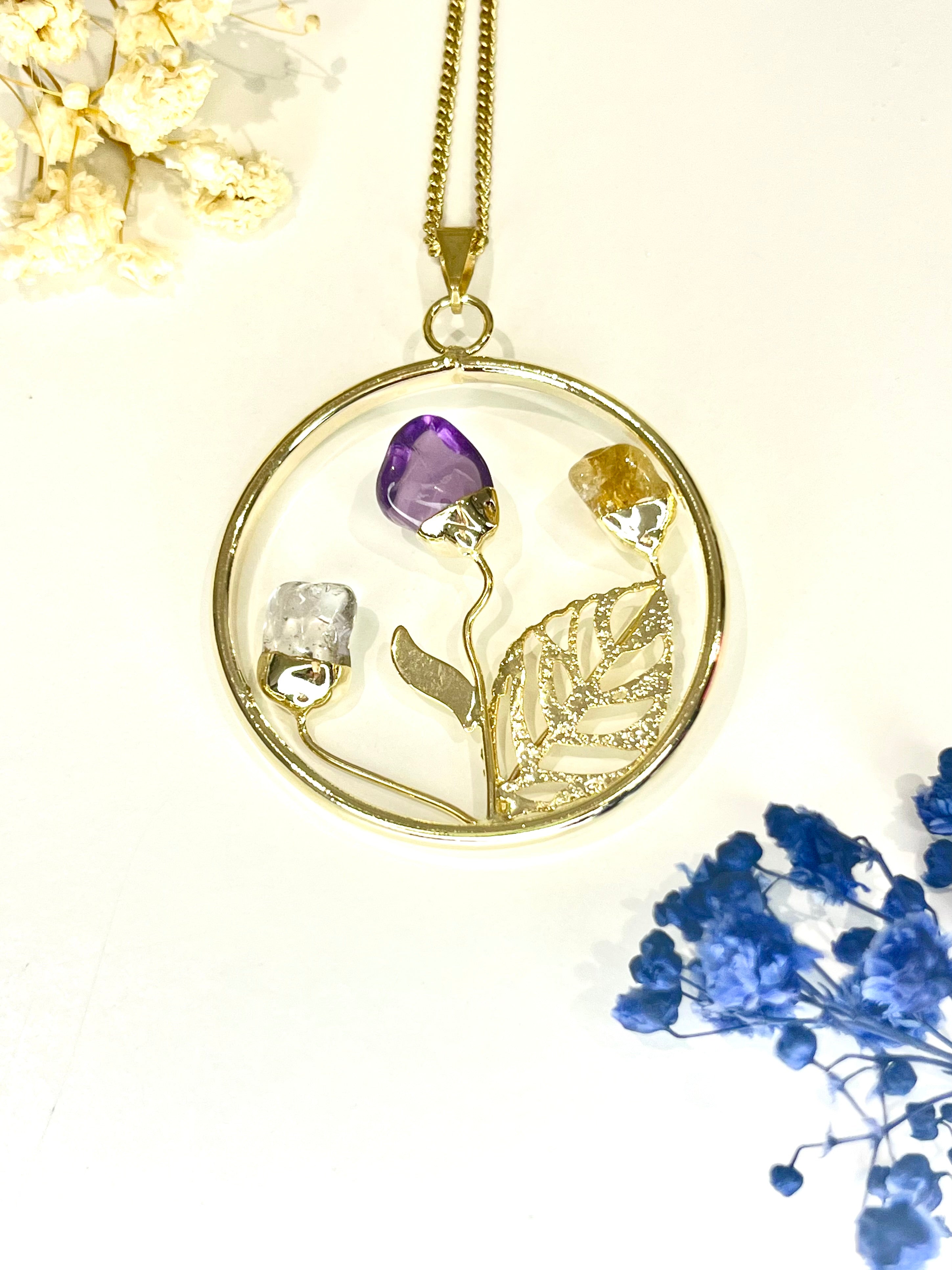 Gold-Plated Crystal Flowers Necklace