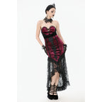 Dark in Love Crimson Queen Lace High-Low Goth Skirt in Burgundy & Black