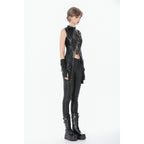 Dark in Love Punk Distressed Leather Lace-Up Top