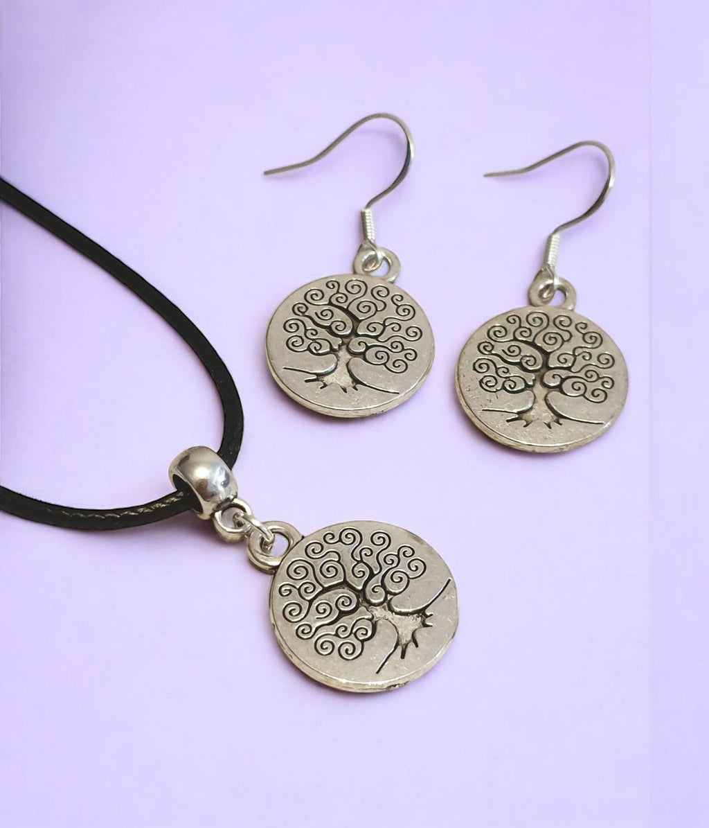 Tree Of Life Charm Jewellery Set, Dangly Earring And Necklace Set In Gift Bag