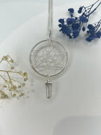 Quartz Dreamcatcher Pendant Necklace - 20” Silver Plated Chain