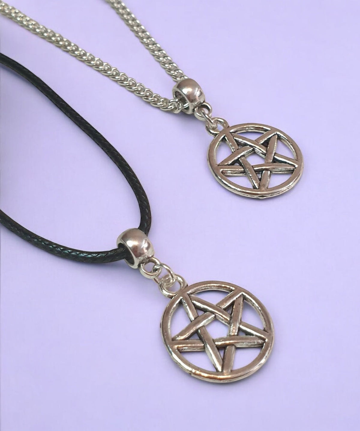 Pentagram Charm Necklace Silver Plated Or Waxed Cord Variable Lengths, Gift Packaged