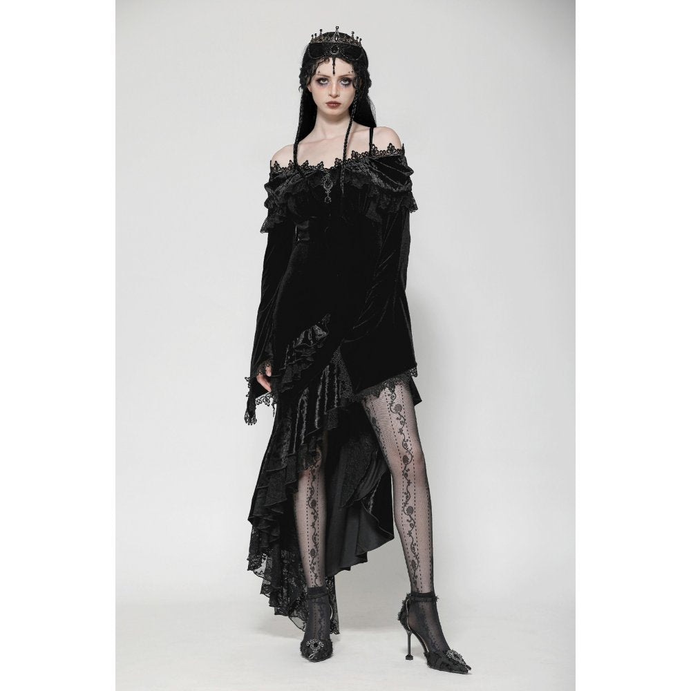 Dark in Love Kaia Midnight Mystique Velvet Ruffle Off-Shoulder Mermaid Dress
