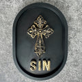 ‘Sin’ Gothic Cross Wall Plaque