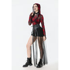 Dark in Love Gothic Sheer Mesh Maxi Skirt with PU Waist Corset