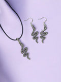 Snake Charm Jewellery Set, Dangly Earring And Necklace Set In Gift Bag