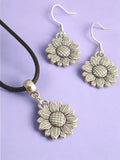 Sunflower Jewellery Set, Dangly Earring And Necklace Set In Gift Bag, Cord Or Chain Option, Gift For Her