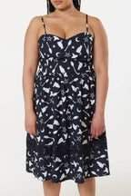Alternative Midi Fit&Flare Witch Print Dress with Lace hem