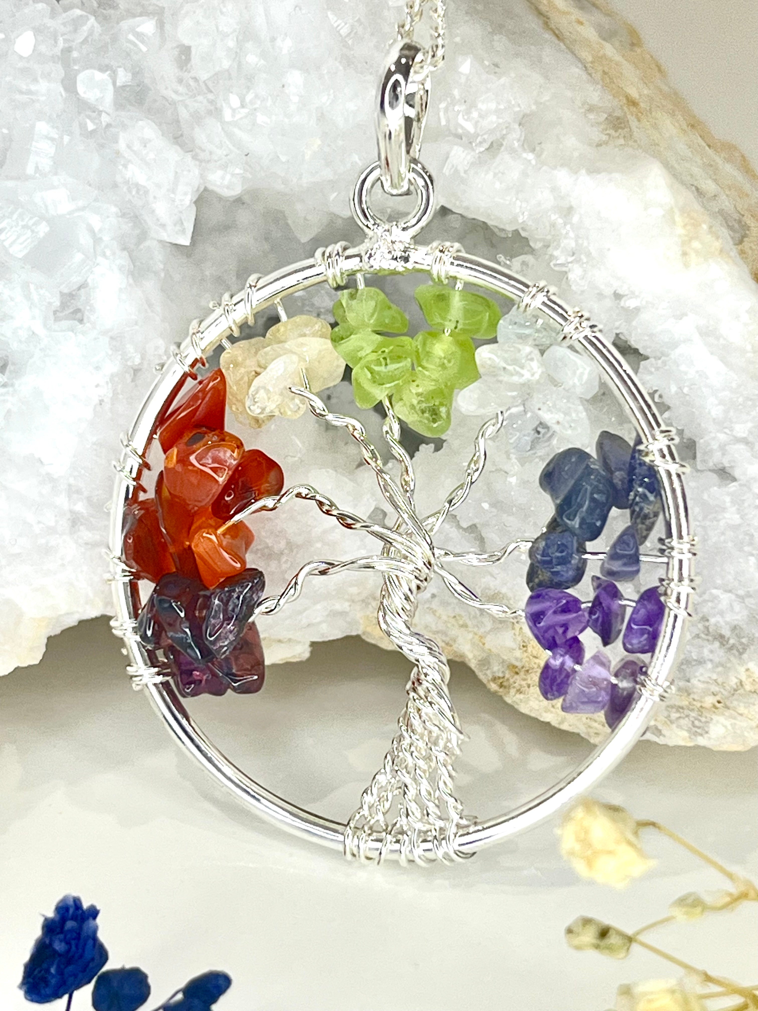 Silver-Plated Tree of Life Chakra Necklace