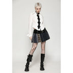 Dark in Love Sage Tartan Patchwork Leather-Waist Pleated Mini Skirt - Size UK 16 Left Only!