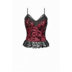 Dark in Love Althea Lace-Trimmed Velvet Goth Camisole in Burgundy