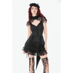 Black Floral Lace High-Neck Gothic Shoulder-Mantle Corset Top