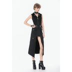 Dark in Love Punk Layered Pocket Cutout Belted Long Skirt