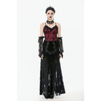 Dark in Love Althea Lace-Trimmed Velvet Goth Camisole in Burgundy