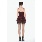 Dark in Love Red-Black Plaid Leather Layered Punk Sweetcore Dress